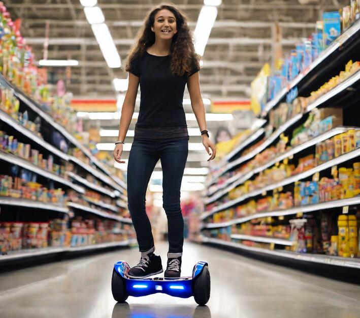 make a image about Ride A Hoverboard in Walmart